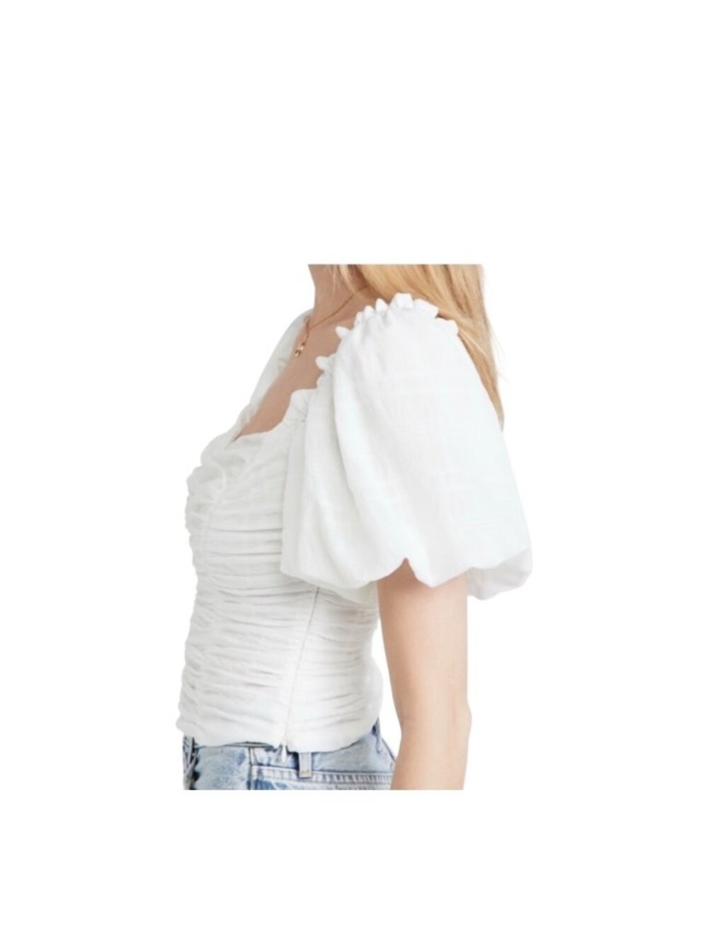 ASTR the Label Ruched Puff Sleeve Blouse White Size L Romantic Coquette Fairy - Picture 7 of 13